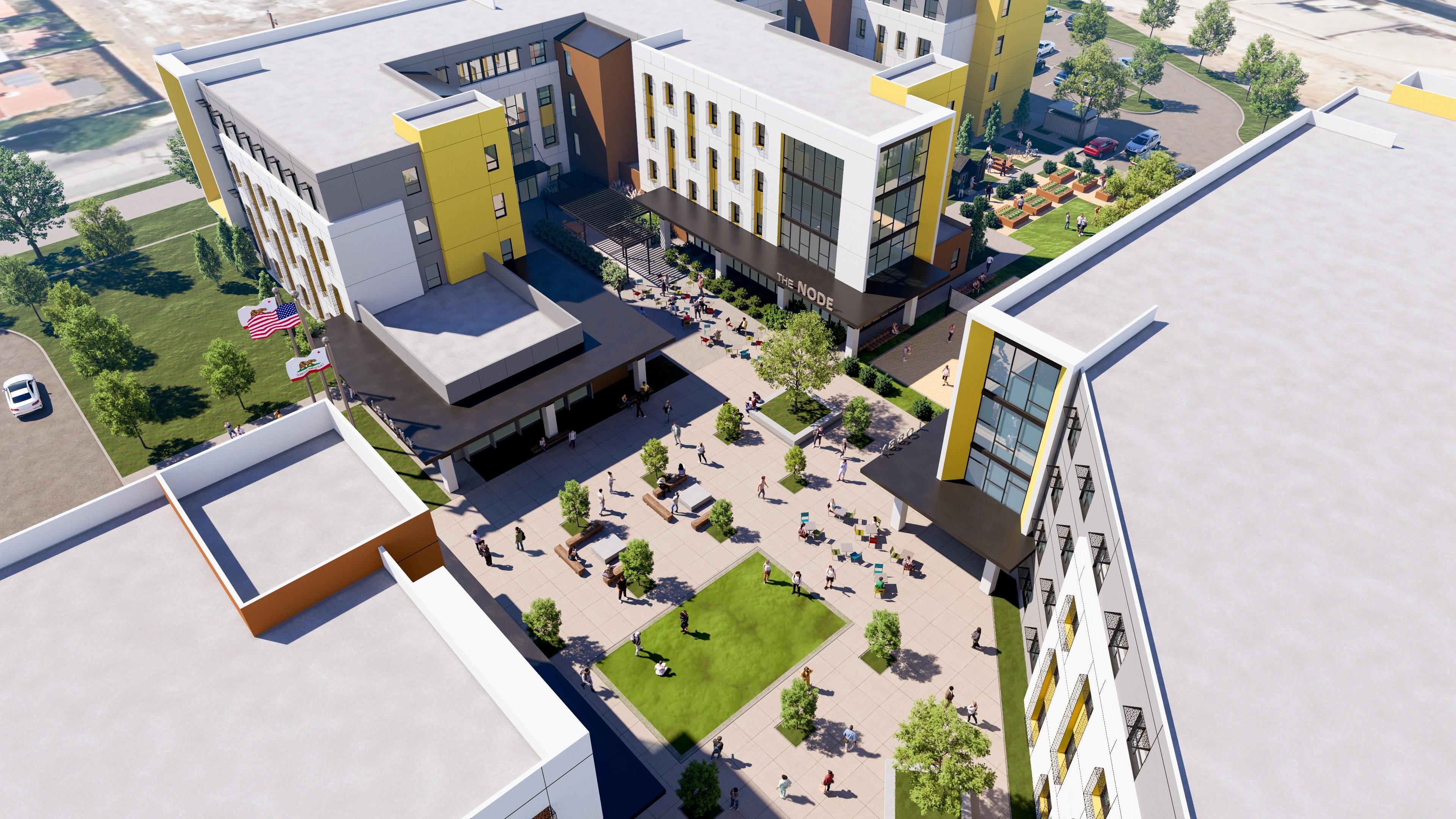 Pedestrian Plaza & Residential Buildings