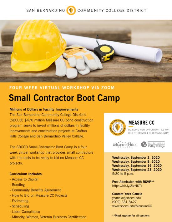 four week virtual small contractor boot camp flyer